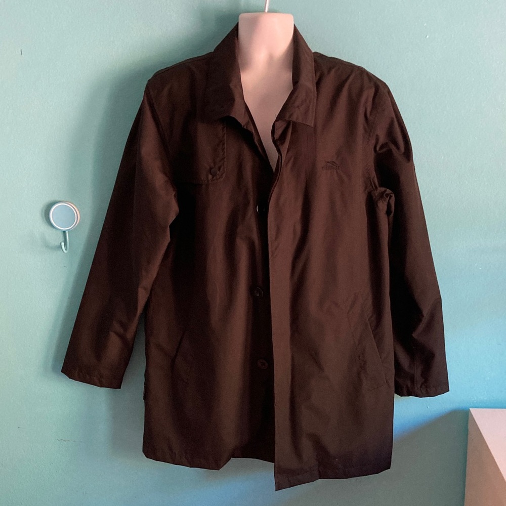 Trespass Men Size L Black TP50 Trench Coat Waterproof Windproof Button Up Jacket